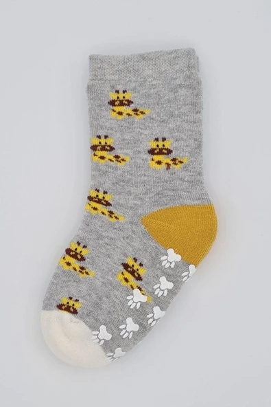 3-4 Yaş 3 Çift Havlu Pamuklu Kaydırmaz Taban  Kışlık Unısex Çocuk Ve Bebek Soket Çorap - Resim 2