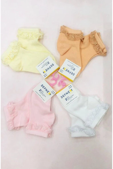 2 Çift Kız Çocuk Sarı Fistolu Detaylı Soket Çorap ürün görseli 1