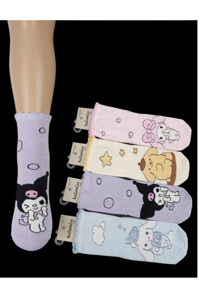 4 Adet Kız Çocuk Sevimli Karakter Desenli Patik Çorap
