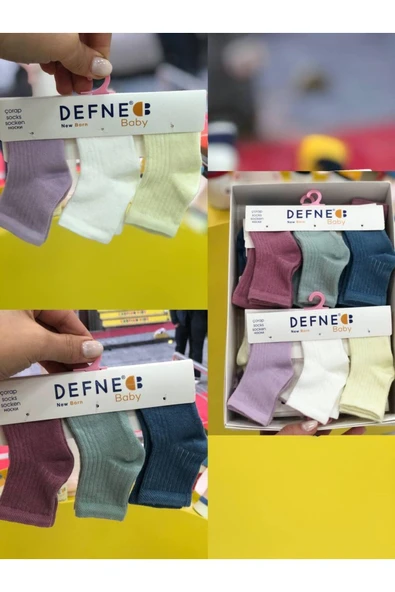 6 Çi?Ft Pamuklu New Born Yenidoğan Kiz Bebek Çorap ürün görseli 1