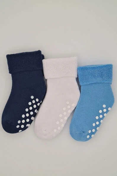 3-4 Yaş 3 Çift Havlu Pamuklu Kaydırmaz Taban Kışlık Erkek Çocuk Ve Bebek Soket Çorap ürün görseli 1