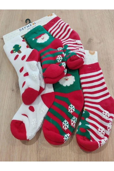 Kıpırık Baby 3 Çift Havlu Pamuklu Kışlık Yılbaşı Desenli Unisex Çocuk Ve Bebek Soket Çorap - 3