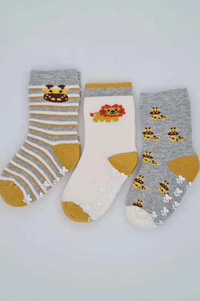 3-4 Yaş 3 Çift Havlu Pamuklu Kaydırmaz Taban  Kışlık Unısex Çocuk Ve Bebek Soket Çorap ürün görseli 1