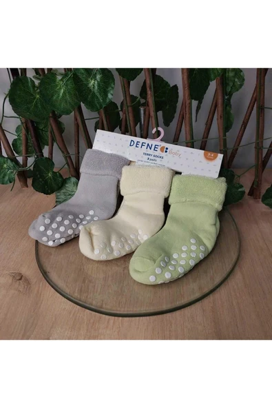 3-4 Yaş 3 Çift Havlu Pamuklu Kaydırmaz Taban  Kışlık Unısex Çocuk Ve Bebek Soket Çorap ürün görseli