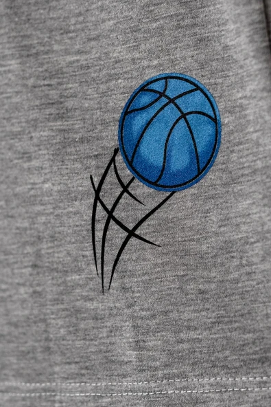 Erkek Çocuk Kırmızı Kollu Basic Baketboll Desenli Tişörtlü Şortlu Takım - Resim 2