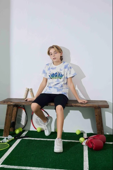 Erkek Çocuk  Mavi Batik Desenli Şortlu  Pijama Takımı - 2