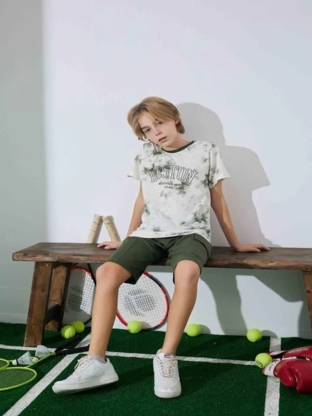 Erkek Çocuk  Yeşil Desenli Şortlu  Pijama Takımı ürün görseli 1