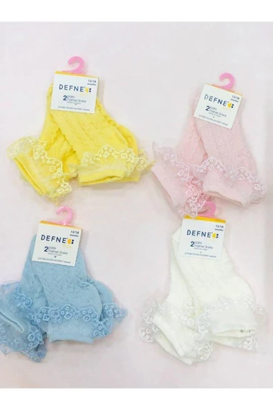 2 Çift Kız Çocuk Mavi Fisto Detaylı Desenli  Soket Çorap ürün görseli 1