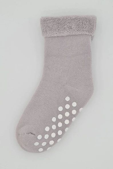 3-4 Yaş 3 Çift Havlu Pamuklu Kaydırmaz Taban  Kışlık Unısex Çocuk Ve Bebek Soket Çorap - Resim 2