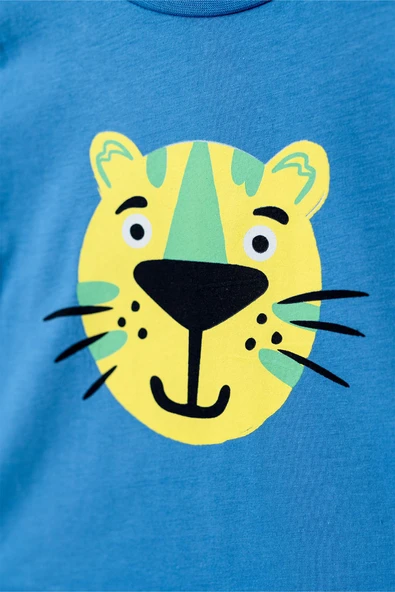 Erkek Çocuk Sax Mavi Basic Tişörtlü Animal Desenli Şortlu Takım - Resim 3