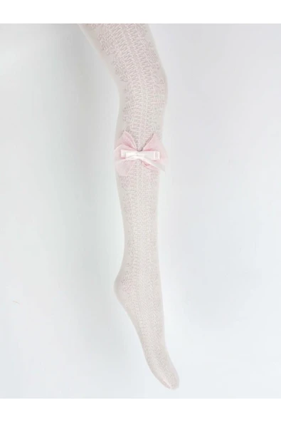 1 Adet Kız Çocuk Yazlık Beyaz Dantel  Kurdele Fiyonk Aksesuarlı Çocuk Külotlu Çorap - Resim 2