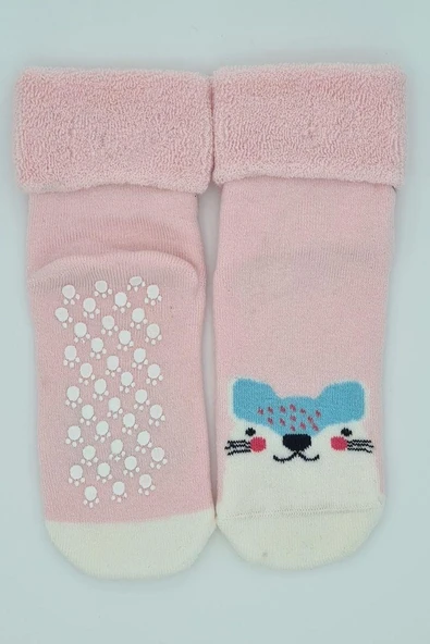 3 Çift Havlu Pamuklu Kaydırmaz Taban  Kışlık Kız Çocuk Ve Bebek Soket Çorap - Resim 2