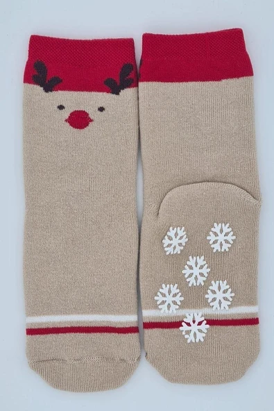 3 Çift Kaydırmaz Tabanlı Havlu Pamuklu Kışlık Yeniyıl Temalı Çocuk Ve Bebek Soket Çorap - Resim 2