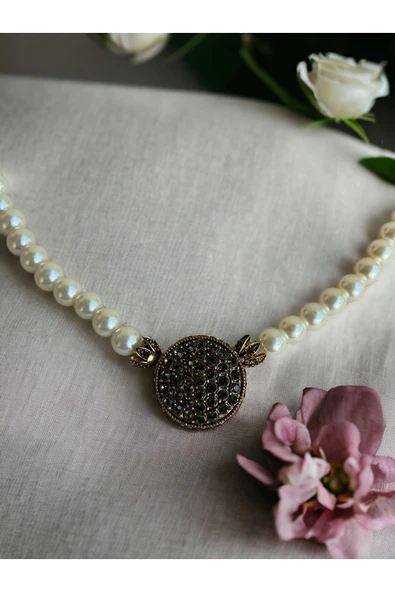 Black Diamond Kristal Taşlı İnci Kolye - 3