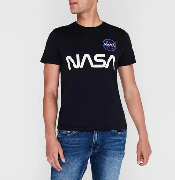 Nasa Baskılı Siyah Erkek Tisört
