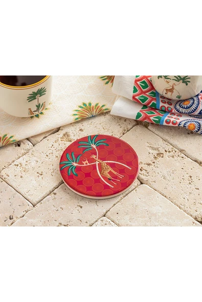 Exotic Giraffe Seramik Bardak Altlığı 10,8 Cm Kırmızı
