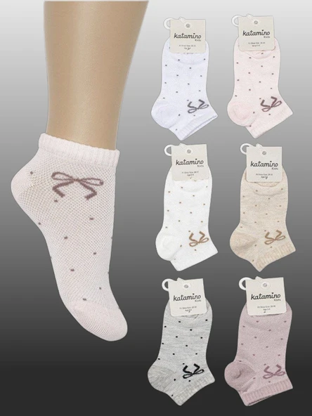 6'lı Kız Çocuk Kurdele Desenli Patik Çorap ürün görseli