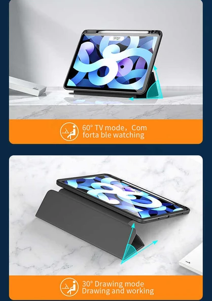 iPad 10.2 2021 (9.Nesil) Kılıf Nort Arkası Şeffaf Standlı Kılıf - Resim 11