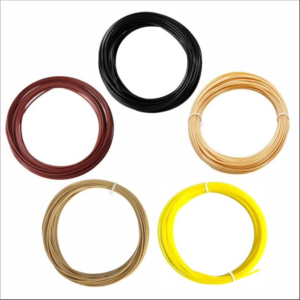 3D Kalem için Kahverengi Tonları (Kahverengi,Açık Kahve,Ten Rengi,Sarı,Siyah) PLA Filament Seti