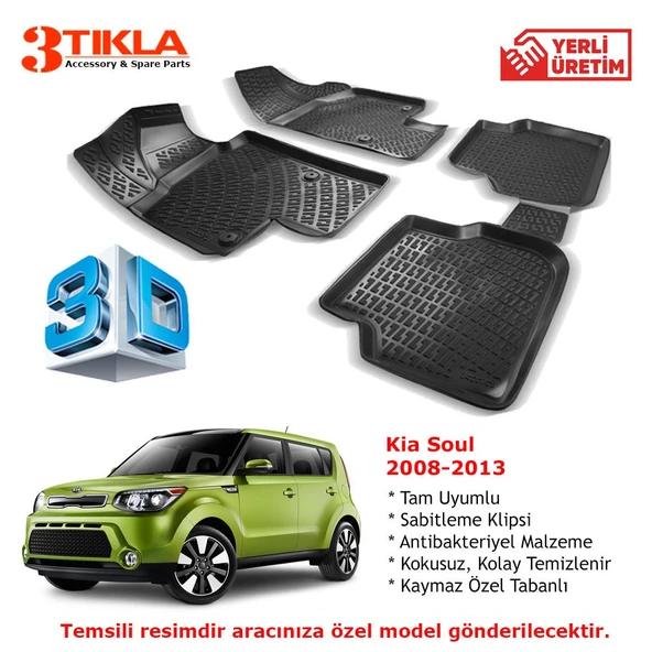 Kia Soul 2008-2013 Premium 3D Havuzlu Paspas Seti