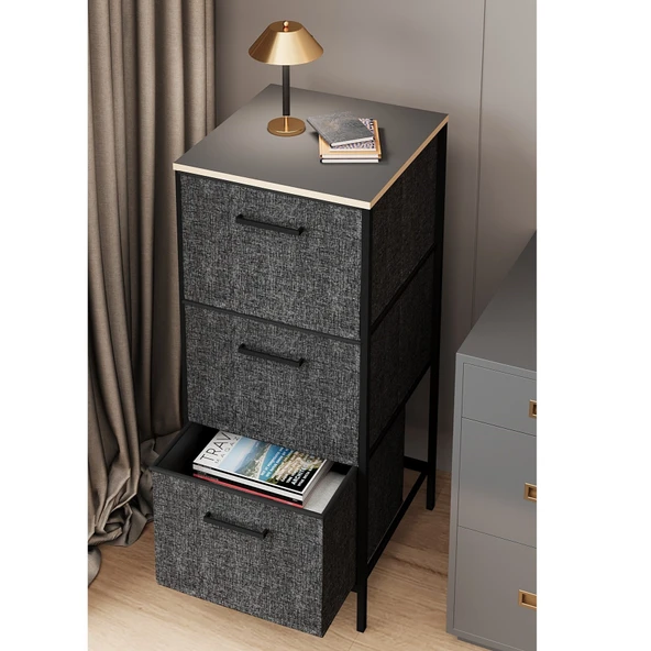 3 Çekmeceli Çok Amaçlı Dolap Büyük Boy Komodin Sehpa Füme 1617 - 2