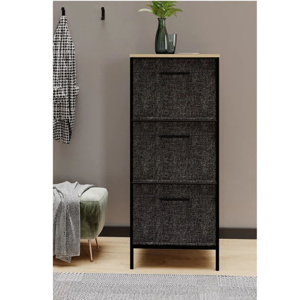 3 Çekmeceli Çok Amaçlı Dolap Büyük Boy Komodin Sehpa Füme 1617 - 3