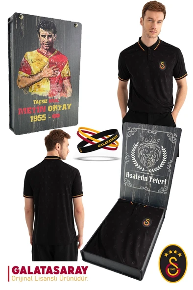 Gs Tsrt 107 Galatasaray Orijinal Match Day Siyah T-Shirt + Bileklik Set Hediyelik Ahşap Kutulu