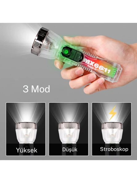 Şarjlı Ultra Güçlü 3 Farklı Işık Modlu Lityum Pilli El Feneri Su Geçirmez El Feneri Avcı Kamp Feneri - 6