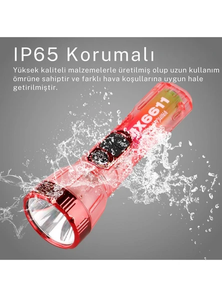 Şarjlı Ultra Güçlü 3 Farklı Işık Modlu Lityum Pilli El Feneri Su Geçirmez El Feneri Avcı Kamp Feneri - 8