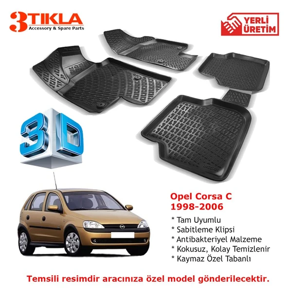Opel Corsa C 1998-2006 Premium 3D Havuzlu Paspas Seti