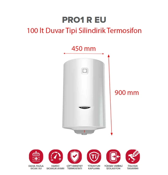 Ariston Pro1 R 100 Litre 1,8K Pl Eu Silindirik Termosifon (Montaj Hariç) - 2
