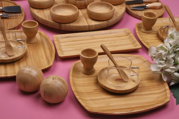 Atbyhome Natural Collection 6 Kişilik 50 Parça Seramik ve Bambu Kahvaltı Takımı Lüks Kahvaltılık Sunum Seti - 5