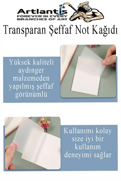 Yapışkanlı Şeffaf Not Kağıdı 50 Yaprak 3 Paket Kare Transparan Postit 75x75mm Yarı Saydam İşaretleyici Aydınger Not - Resim 5