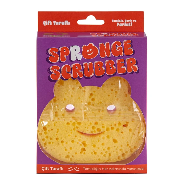 Everklean Spronge Scrubber Ayıcık Figürlü Çift Yüzeyli Bulaşık Süngeri Temizlik Süngeri Pembe 10x10 - 2