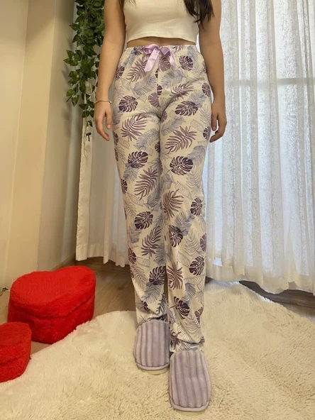 Betimoda Kadın Pijama Altı Kurdeleli Beyaz Siyah Kare