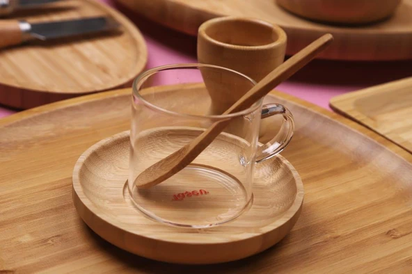 Atbyhome Natural Collection 6 Kişilik 50 Parça Seramik ve Bambu Kahvaltı Takımı Lüks Kahvaltılık Sunum Seti - 6