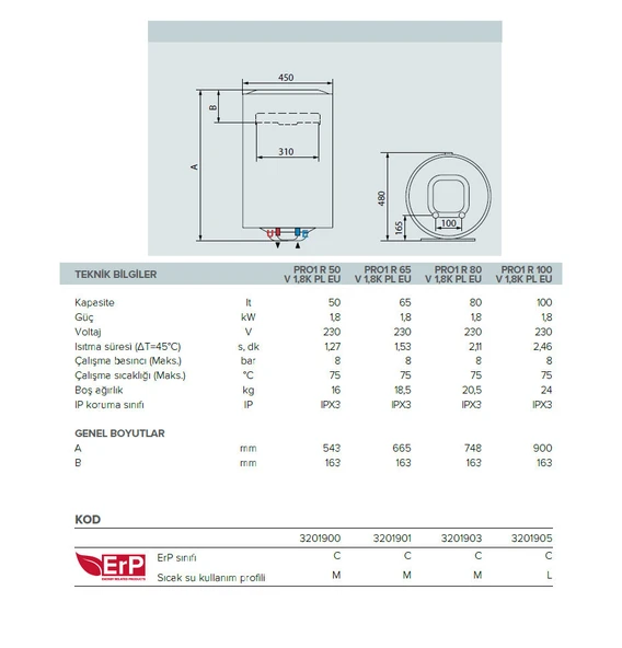 Ariston Pro1 R 80 Litre 1,8K Pl Eu Silindirik Termosifon (Montaj Hariç) - 3