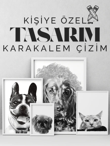 Fotoğraftan Karakalem Çizim Kişiye Özel İkea Çerçeveli 13 cm x 18 cm (KEDİ KÖPEK KİŞİ)