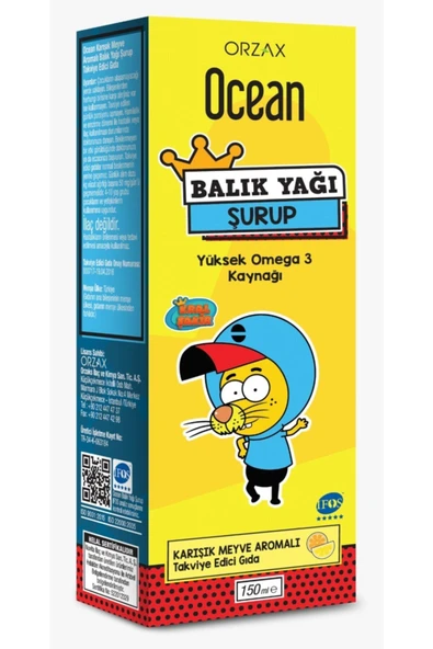 Orzax Ocean Şurup Balık Yağı Karışık Meyve 150 ml