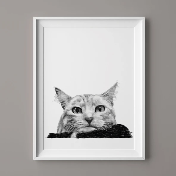 Fotoğraftan Karakalem Çizim Kişiye Özel İkea Çerçeveli 13 cm x 18 cm (KEDİ KÖPEK KİŞİ) - 8