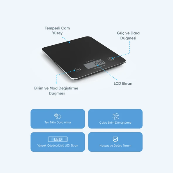 Şımart Akıllı Mutfak Terazisi Bluetooth Destekli Hassas Dijital Ölçüm - 2