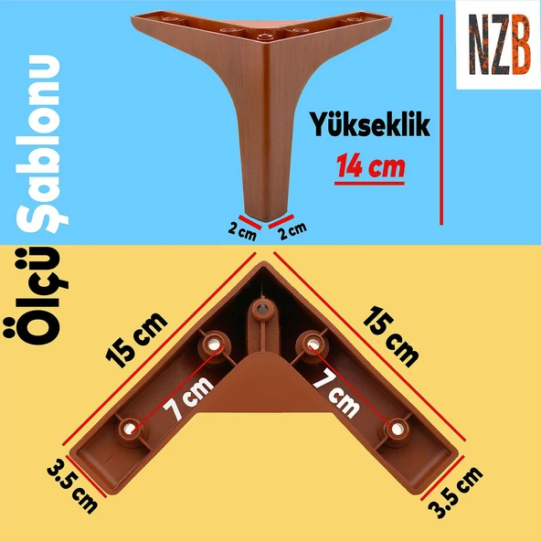 Mobilya Tv Ünitesi Koltuk Kanepe Destek Ayağı 14 Cm Ahşap Desenli Baza Ayakları 6'lı Set - Resim 2