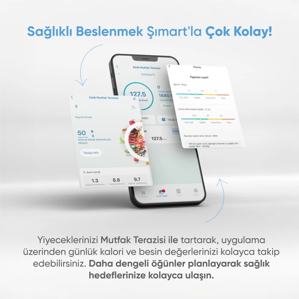 Şımart Akılı Mutfak Terazisi Bluetooth Destekli Hassas Dijital Ölçüm - 6