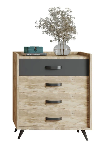 FUHO İda 4 Çekmeceli Şifonyer Atlantik Çam-antrasit - Resim 4