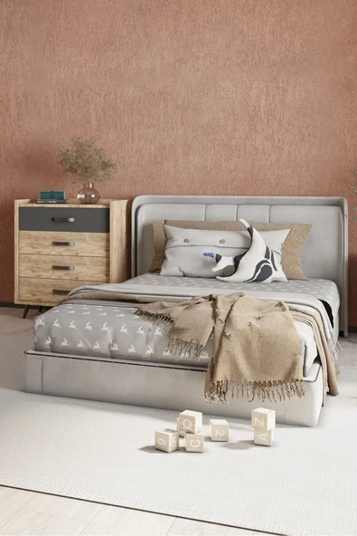 FUHO İda 4 Çekmeceli Şifonyer Atlantik Çam-antrasit - Resim 3