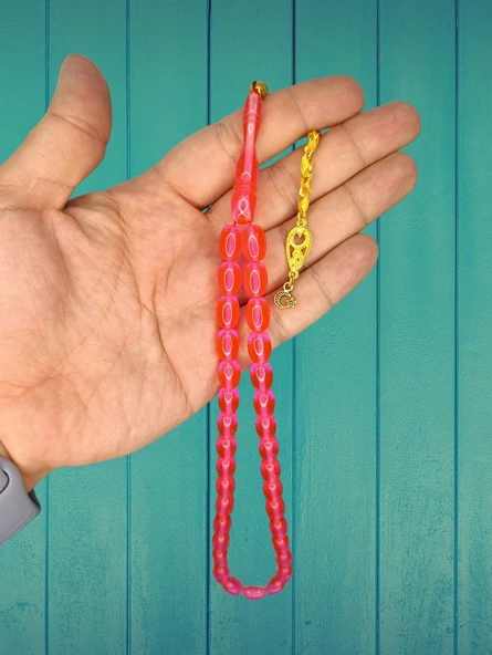 TOZ KEHRİBAR TESBİH KAPSÜL KESİM PEMBE RENK 12MMX8MM T-91