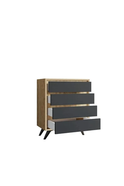 FUHO Suvera 4 Çekmeceli Şifonyer Safir Meşe-antrasit - Resim 4