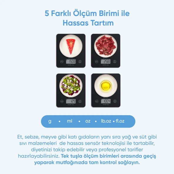 Şımart Akılı Mutfak Terazisi Bluetooth Destekli Hassas Dijital Ölçüm - 4