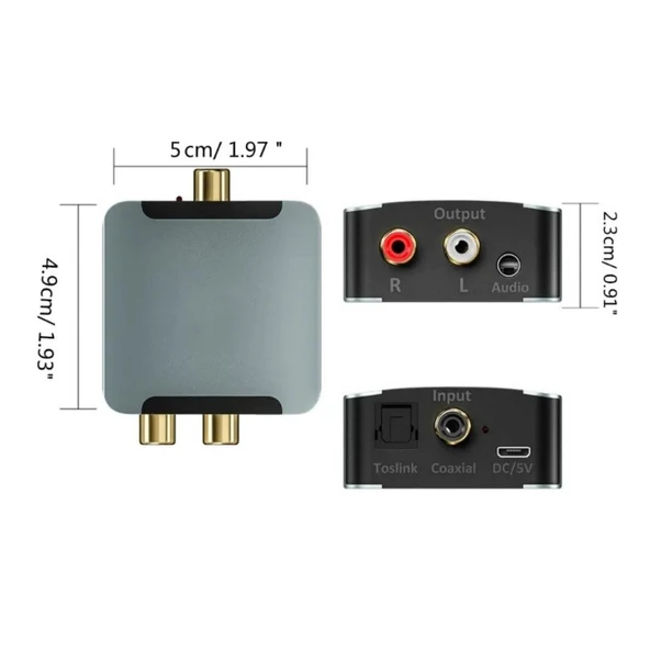 Dijitalden Analog’a Ses Dönüştürücü | 192KHz DAC | Optik & Koaksiyel Giriş | RCA + 3.5mm Çıkış - 5