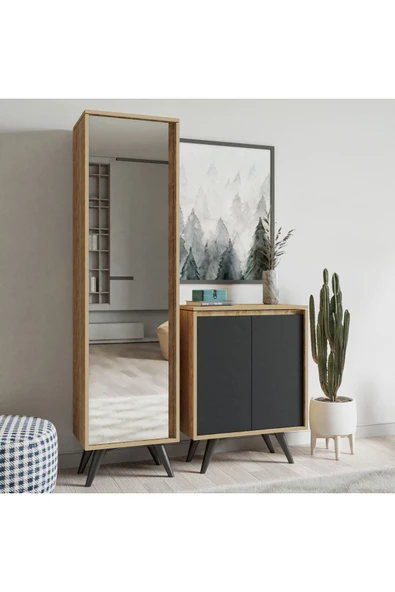 FUHO Şimal Aynalı Vestiyer Meşe/antrasit - Resim 2